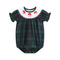 Load image into Gallery viewer, Blue, Green Red Plaid Christmas Santa Smocked Bubble Romper