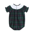 Load image into Gallery viewer, Blue, Green Red Plaid Christmas Santa Smocked Bubble Romper