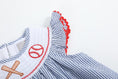Load image into Gallery viewer, Blue Seersucker Baseball Smocked Bishop Dress