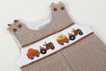 Load image into Gallery viewer, Brown Gingham Pumpkin and Corn Tractor Smocked Longall