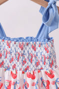 Load image into Gallery viewer, Blue cherry smocked tiered dress