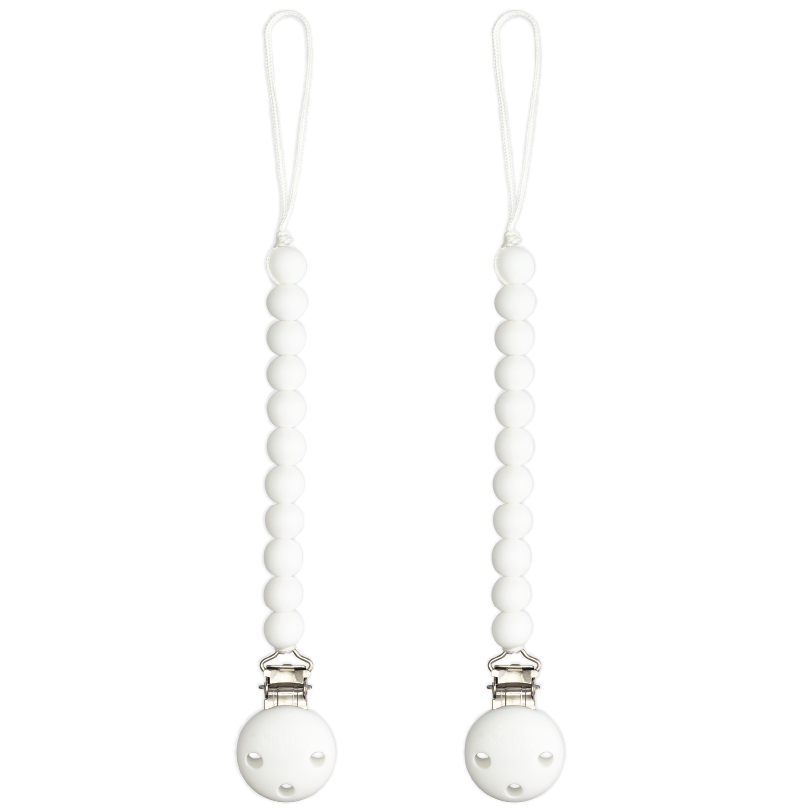 Pacifier Clips in White, 2 Pack