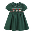 Load image into Gallery viewer, Green Corduroy Santa Smocked Dress