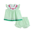 Load image into Gallery viewer, Green & White Stripe Watermelon Smocked Angel-Sleeve Dress & Bloomers