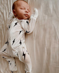 Load image into Gallery viewer, Bamboo Zip Pajamas | White & Black Lightning Bolt