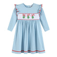 Load image into Gallery viewer, Light Blue Christmas Tree Smocked Knit Dress