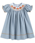 Load image into Gallery viewer, Light Blue Pinstripe Turkey Smocked Bishop Dress