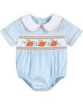 Load image into Gallery viewer, Light Blue Pumpkin Vine Smocked Collared Romper