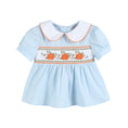 Load image into Gallery viewer, Light Blue Pumpkin Vine Smocked Dress and Bloomers