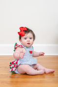 Load image into Gallery viewer, Light Blue Seersucker and Gingham Watermelon Ruffle Romper