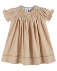 Load image into Gallery viewer, Light Brown Pinstripe Pumpkin Smocked Bishop Dress