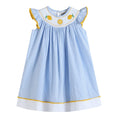 Load image into Gallery viewer, Light Blue Striped Lemons Smocked Bishop Dress