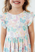 Load image into Gallery viewer, FLUTTERING BUTTERFLIES FLUTTER SLEEVE TWIRL DRESS
