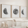 Load image into Gallery viewer, Moon Phases Set of 3 Prints. Black and White Lunar Cycle