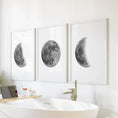 Load image into Gallery viewer, Moon Phases Set of 3 Prints. Black and White Lunar Cycle