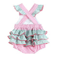 Load image into Gallery viewer, Pink and Green Watermelon Smocked Bubble Ruffle Romper