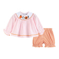 Load image into Gallery viewer, Pink and Orange Gingham Boo Smocked Dress and Bloomer Set