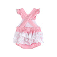 Load image into Gallery viewer, Pink and White Flower Smocked Ruffle Romper