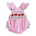 Load image into Gallery viewer, Pink Striped Watermelon Smocked Bubble Romper