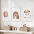 Load image into Gallery viewer, Minimalist Baby Room Wall Art Set of 3. Earthy Rainbow Theme