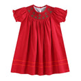 Load image into Gallery viewer, Red Corduroy Mistletoe Smocked Bishop Dress