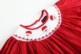 Load image into Gallery viewer, Red Poplin Santa Long Sleeve Smocked Bishop Dress