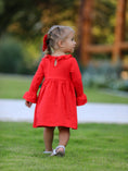 Load image into Gallery viewer, Christmas Smocked Dress with Green Bow and Tree Embroidery