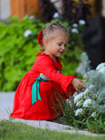 Load image into Gallery viewer, Christmas Smocked Dress with Green Bow and Tree Embroidery