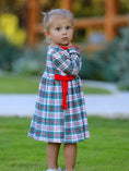 Load image into Gallery viewer, Christmas Embroidery Smocking Bow Plaid Girls Dress