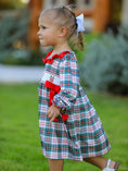 Load image into Gallery viewer, Christmas Embroidery Smocking Bow Plaid Girls Dress