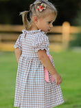 Load image into Gallery viewer, Christmas Vintage-Style Plaid Dress with Embroidered Gingerbread and Bows