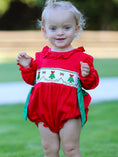 Load image into Gallery viewer, Christmas Smocked Girls Romper with Green Bow and Tree Embroidery