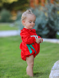 Load image into Gallery viewer, Christmas Smocked Girls Romper with Green Bow and Tree Embroidery