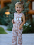 Load image into Gallery viewer, Christmas Vintage-Style Plaid Embroidered Gingerbread and Bows Boy Romper