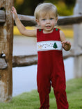Load image into Gallery viewer, Christmas Tree Dog Smocking Embroidered Baby Boys Romper