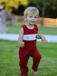 Load image into Gallery viewer, Christmas Tree Dog Smocking Embroidered Baby Boys Romper
