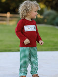 Load image into Gallery viewer, Christmas Tree Dog Smocking Embroidered Plaid Boys Set