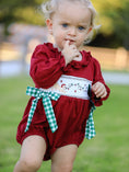 Load image into Gallery viewer, Christmas Embroidered Baby Girls Romper with Green Plaid Bow