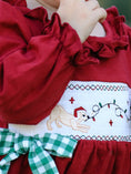 Load image into Gallery viewer, Christmas Embroidered Baby Girls Romper with Green Plaid Bow
