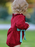 Load image into Gallery viewer, Christmas Embroidered Baby Girls Romper with Green Plaid Bow
