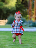 Load image into Gallery viewer, Christmas Plaid Smocking Embroidered Girls Bloomers Romper Set
