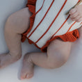 Load image into Gallery viewer, Knit Ruffle Romper | Picnic Pinstripe