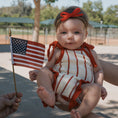 Load image into Gallery viewer, Knit Ruffle Romper | Picnic Pinstripe