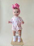 Load image into Gallery viewer, Hooded Bubble Romper | Pink Bolts