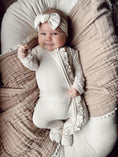 Load image into Gallery viewer, Cream Baby Pajamas | Ruffle Zipper Romper