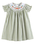 Load image into Gallery viewer, Sage Green Gingham Pumpkin Smocked Bishop Dress