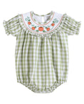 Load image into Gallery viewer, Sage Green Gingham Pumpkin Smocked Romper