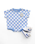 Load image into Gallery viewer, Short Sleeve Bubble Romper | Checkered Smiley Blue