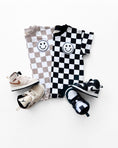 Load image into Gallery viewer, Short Sleeve Bubble Romper | Checkered Smiley Latte