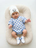 Load image into Gallery viewer, Short Sleeve Bubble Romper | Checkered Smiley Blue